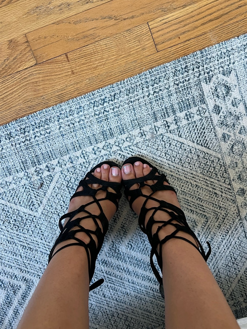 White House Black Market Black Lace-Up Gladiator heels